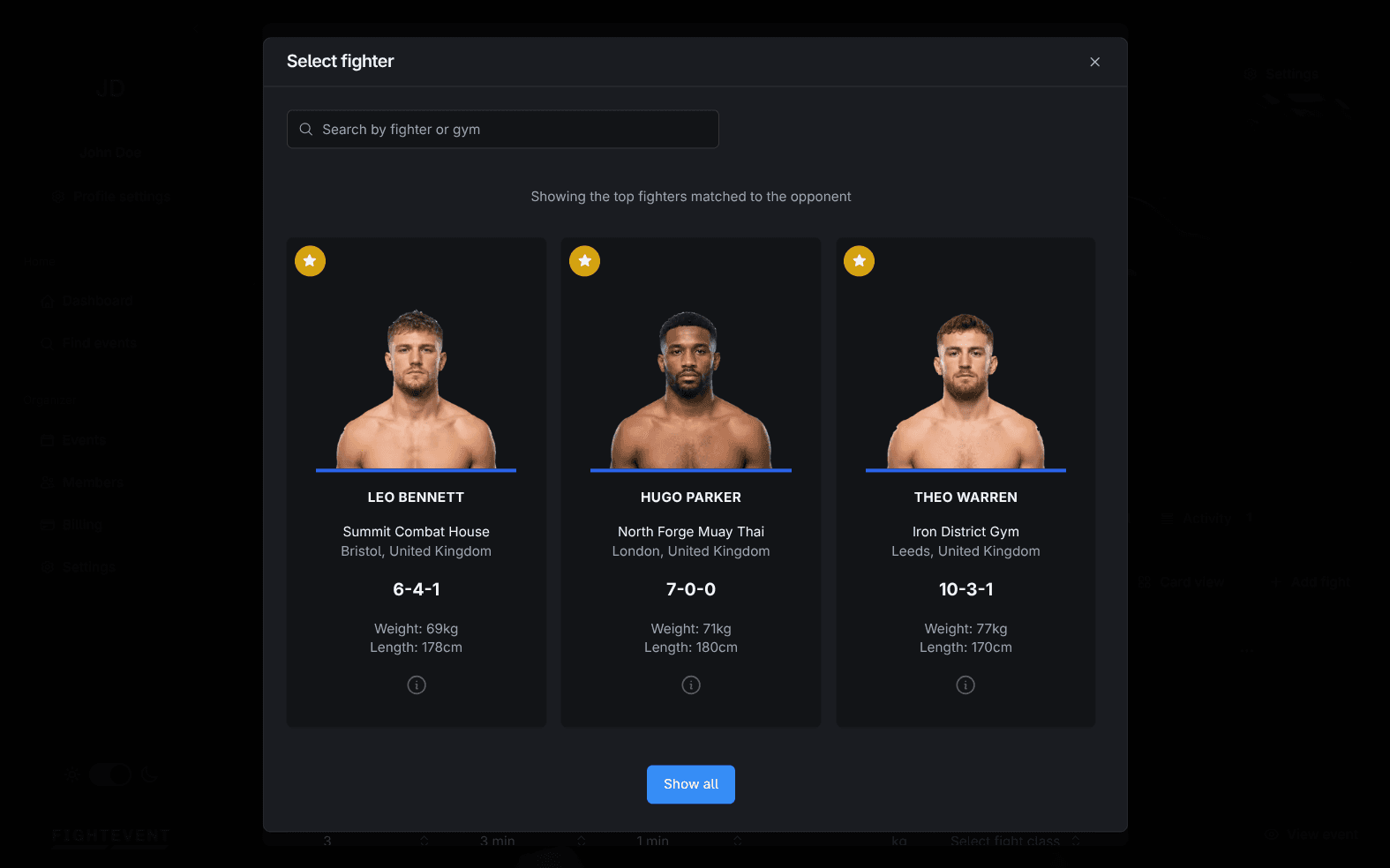 FightEvent matchmaking preview