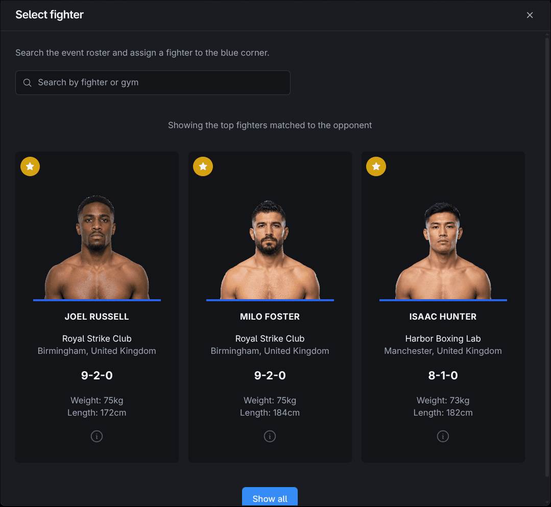 FightEvent matchmaking preview